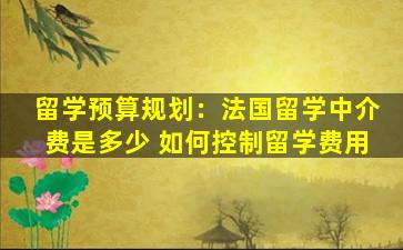 留学预算规划：法国留学中介费是多少 如何控制留学费用